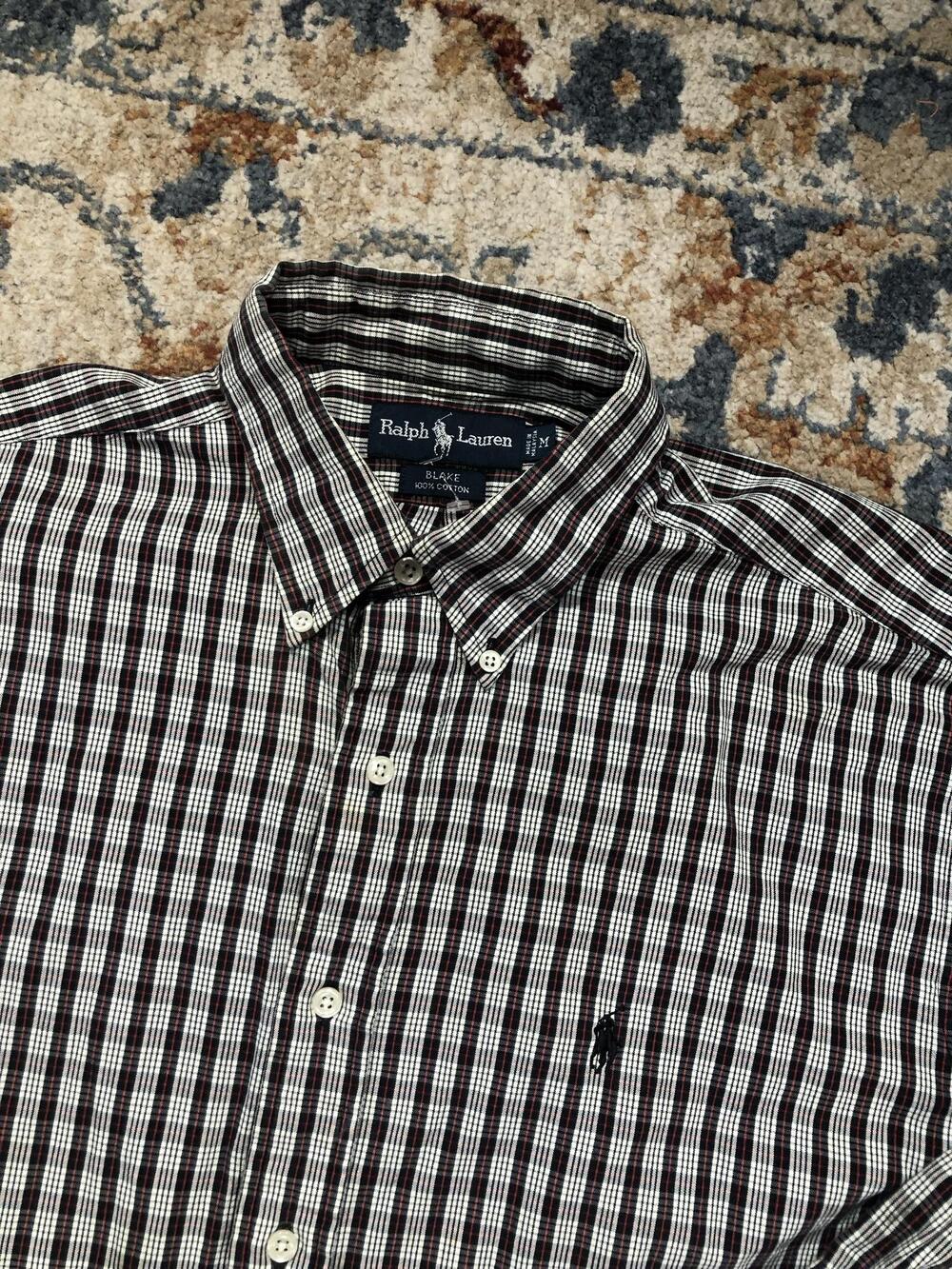 Ralph Lauren Shirt Mens Medium Black Check Long Sleeve Blake Button Down Cotton - Picture 8 of 13